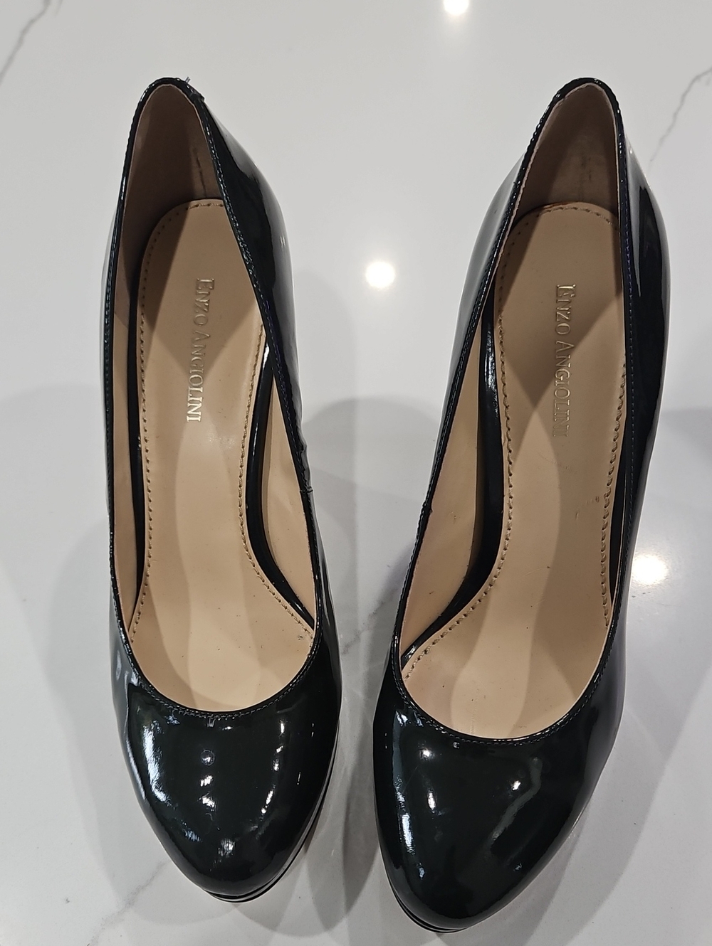 Enzo Angiolini Black Patent Round-Toe Pumps